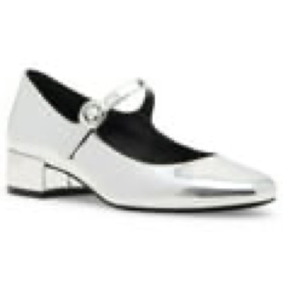 NWTB - 11M - Steve Madden Silver Mary Jane Block Heel - Picture 1 of 3